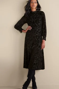 EVelvet Styles|occasion dresses-Soft Surroundings Hadley Velvet Dress Black Abstract