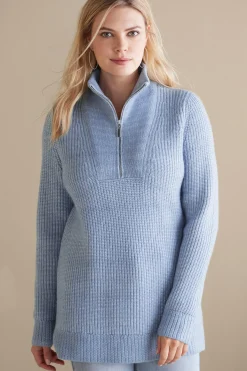 Into The Blues|Everyday Styles-Soft Surroundings Hallie Half Zip Sweater Faded Denim