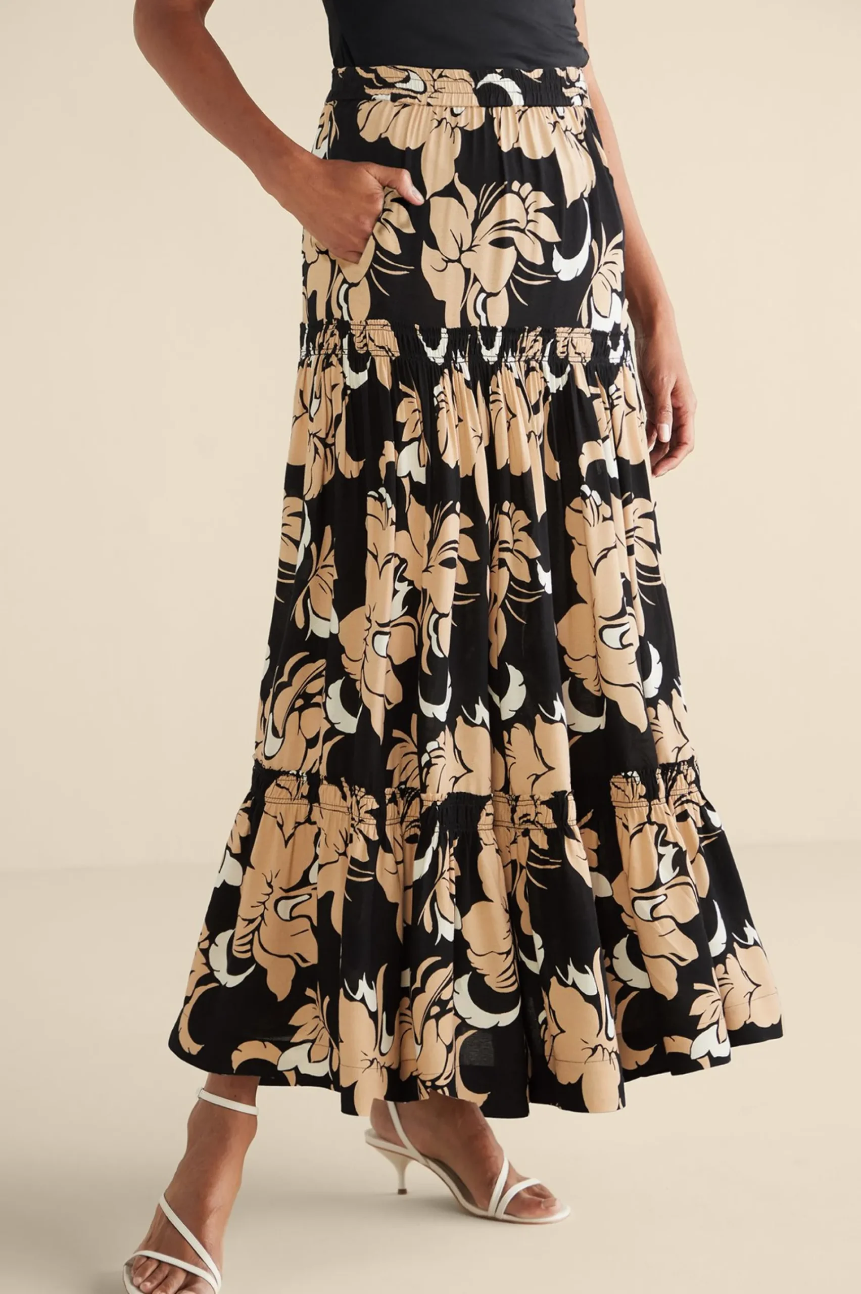 Vacation Shop|Skirts-Soft Surroundings Halona Maxi Skirt Menara Bloom Neutral