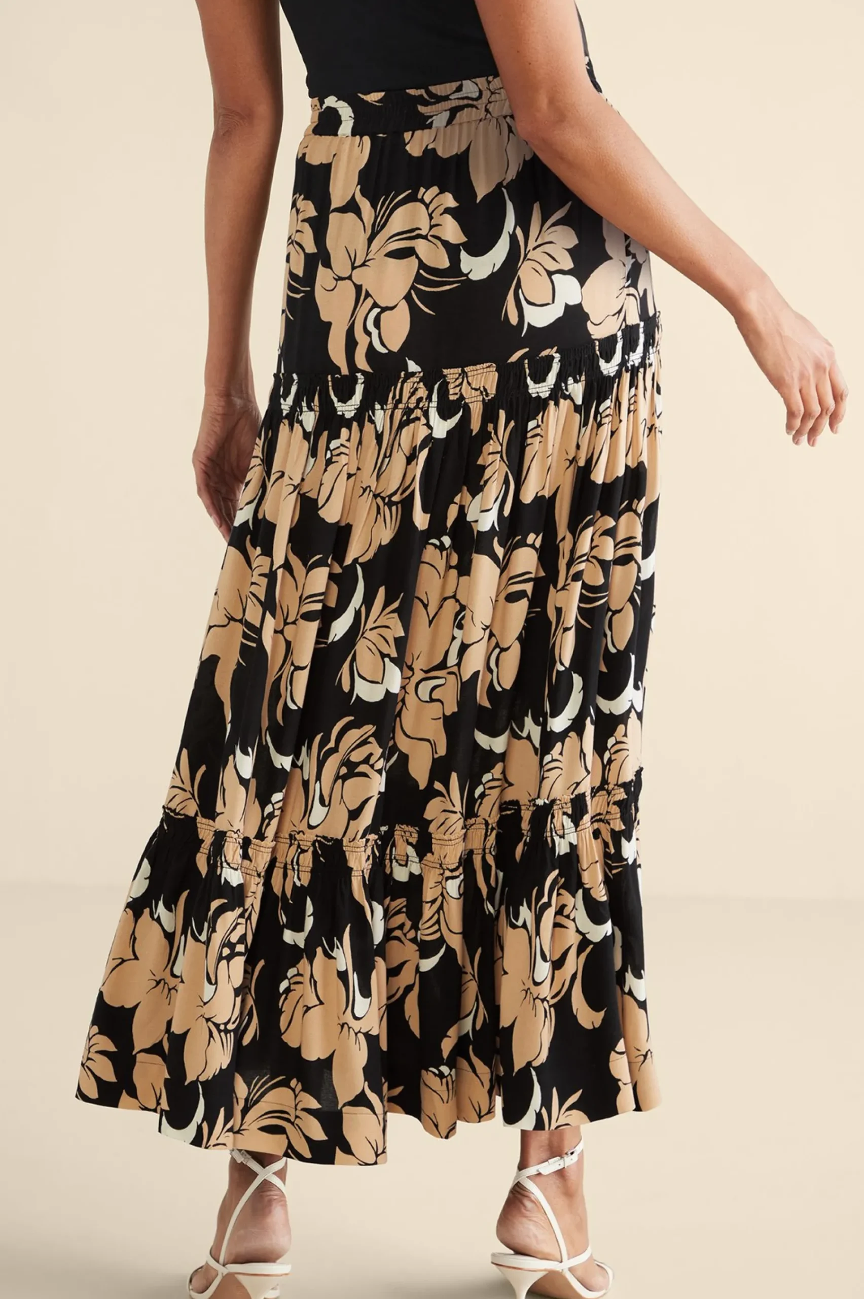 Vacation Shop|Skirts-Soft Surroundings Halona Maxi Skirt Menara Bloom Neutral