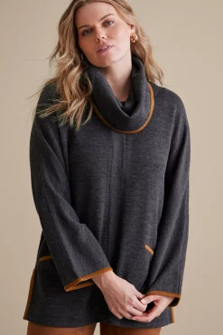 long sleeve|pullovers-Soft Surroundings Hanna Convertible Tunic Charcoal Heather