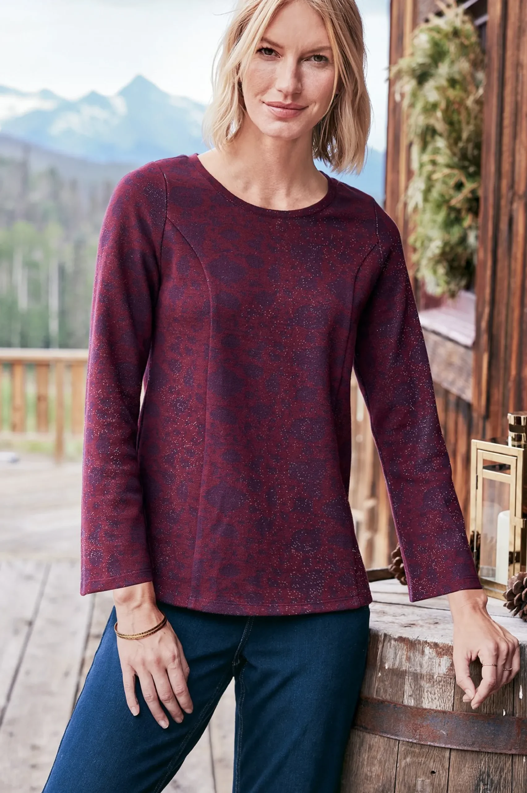 Feminine Flourish|long sleeve-Soft Surroundings Jeri Jacquard Top Multi Floral