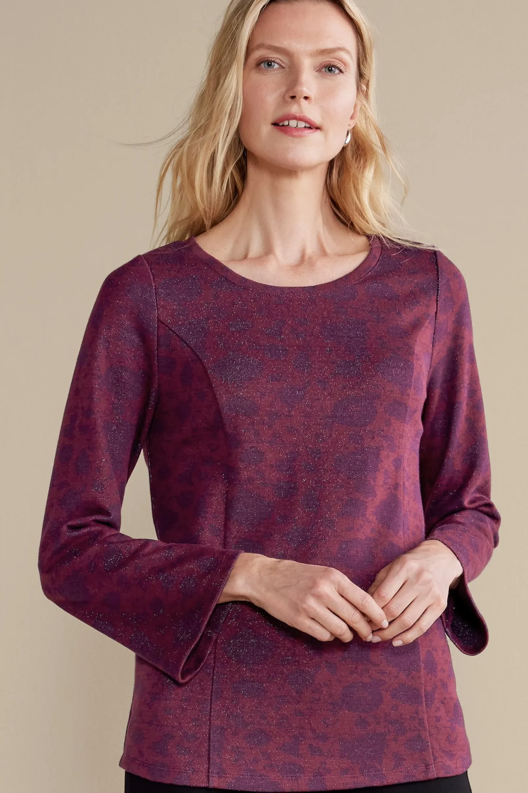 Feminine Flourish|long sleeve-Soft Surroundings Jeri Jacquard Top Multi Floral