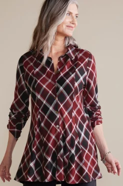 Everyday Styles|long sleeve-Soft Surroundings Joelle Plaid Tunic Cabernet Plaid
