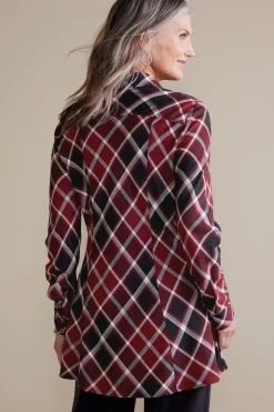 Everyday Styles|long sleeve-Soft Surroundings Joelle Plaid Tunic Cabernet Plaid