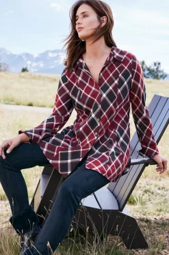 Everyday Styles|long sleeve-Soft Surroundings Joelle Plaid Tunic Cabernet Plaid