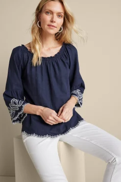 Feminine Flourish|Into The Blues-Soft Surroundings Josey Top Navy