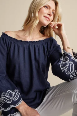 Feminine Flourish|Into The Blues-Soft Surroundings Josey Top Navy