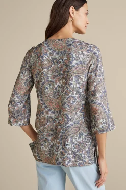 Global Artistry|long sleeve-Soft Surroundings Kaimana Embellished Tunic Spring Paisley