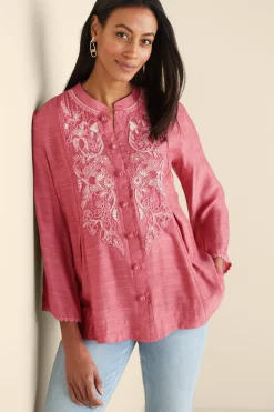 Feminine Flourish|Vacation Shop-Soft Surroundings Kateri Soutache Embroidered Top Fuchsia Pink