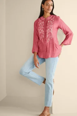 Feminine Flourish|Vacation Shop-Soft Surroundings Kateri Soutache Embroidered Top Fuchsia Pink