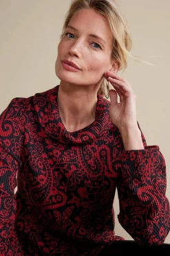 Everyday Styles|long sleeve-Soft Surroundings Kendra Waffle Top Red/Black Paisley