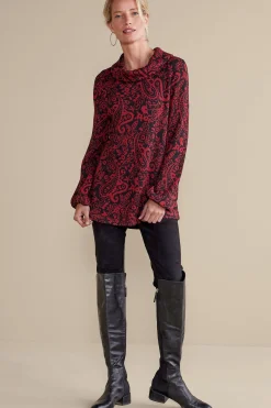 Everyday Styles|long sleeve-Soft Surroundings Kendra Waffle Top Red/Black Paisley