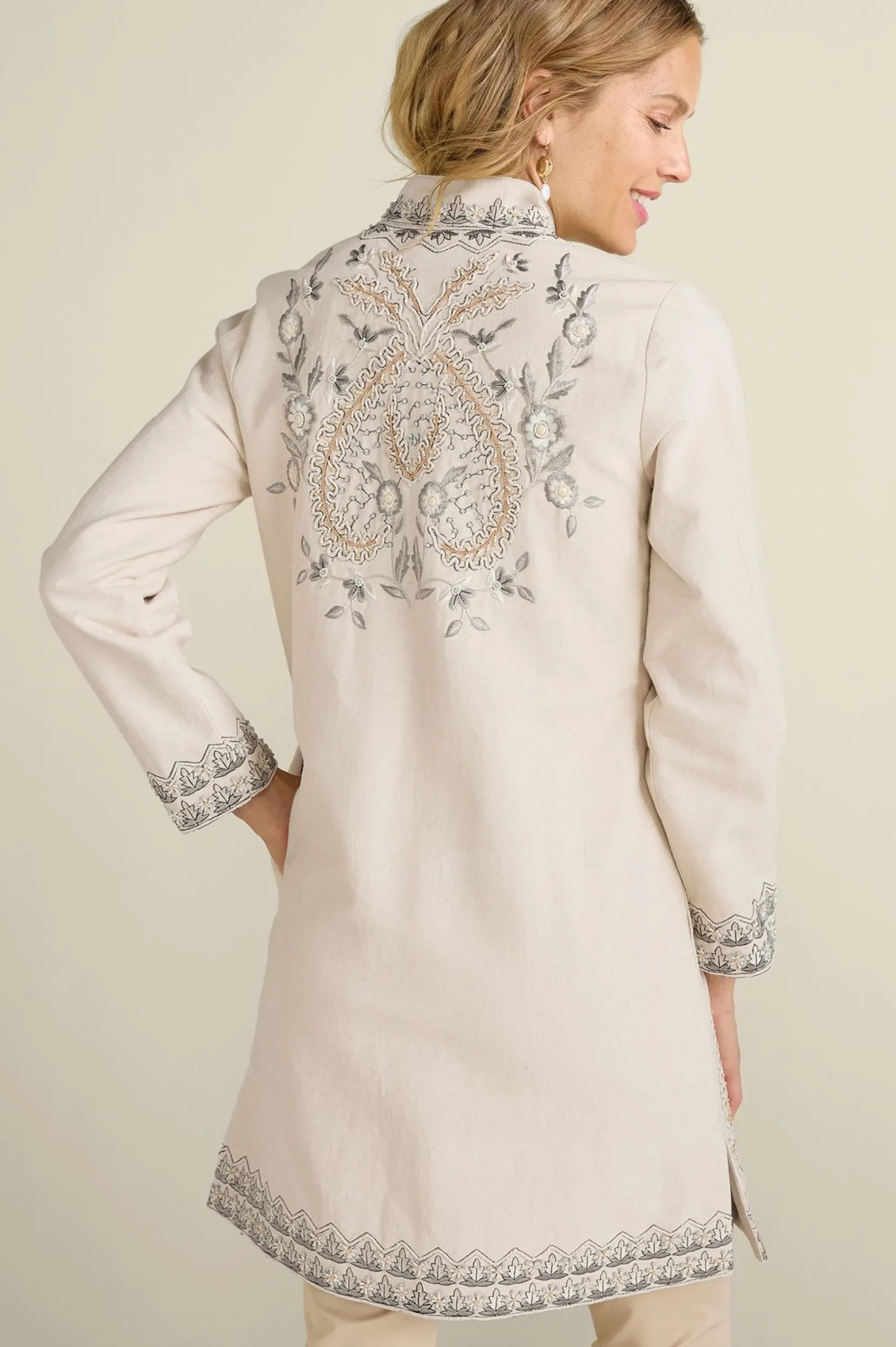 Feminine Flourish|Wear Now Styles-Soft Surroundings Kerala Embellished Natural Jacket Natural Seed