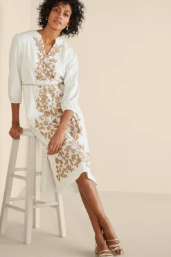 Feminine Flourish|Vacation Shop-Soft Surroundings Kimora Embroidered Midi Dress Ivory Pearl
