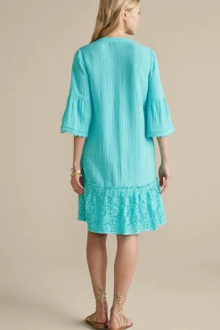 Into The Blues|Vacation Shop-Soft Surroundings Kiona Gauze Short Dress Hawaiian Aqua
