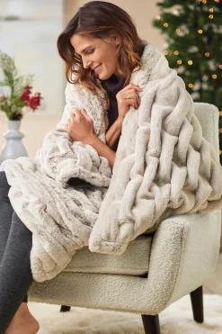 Throws|Bedding Essentials-Soft Surroundings La Parisienne Faux Fur Throw Tipped Midnight