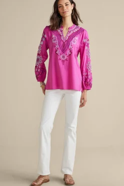 Feminine Flourish|Vacation Shop-Soft Surroundings Laney Voile Blouse Rose Violet