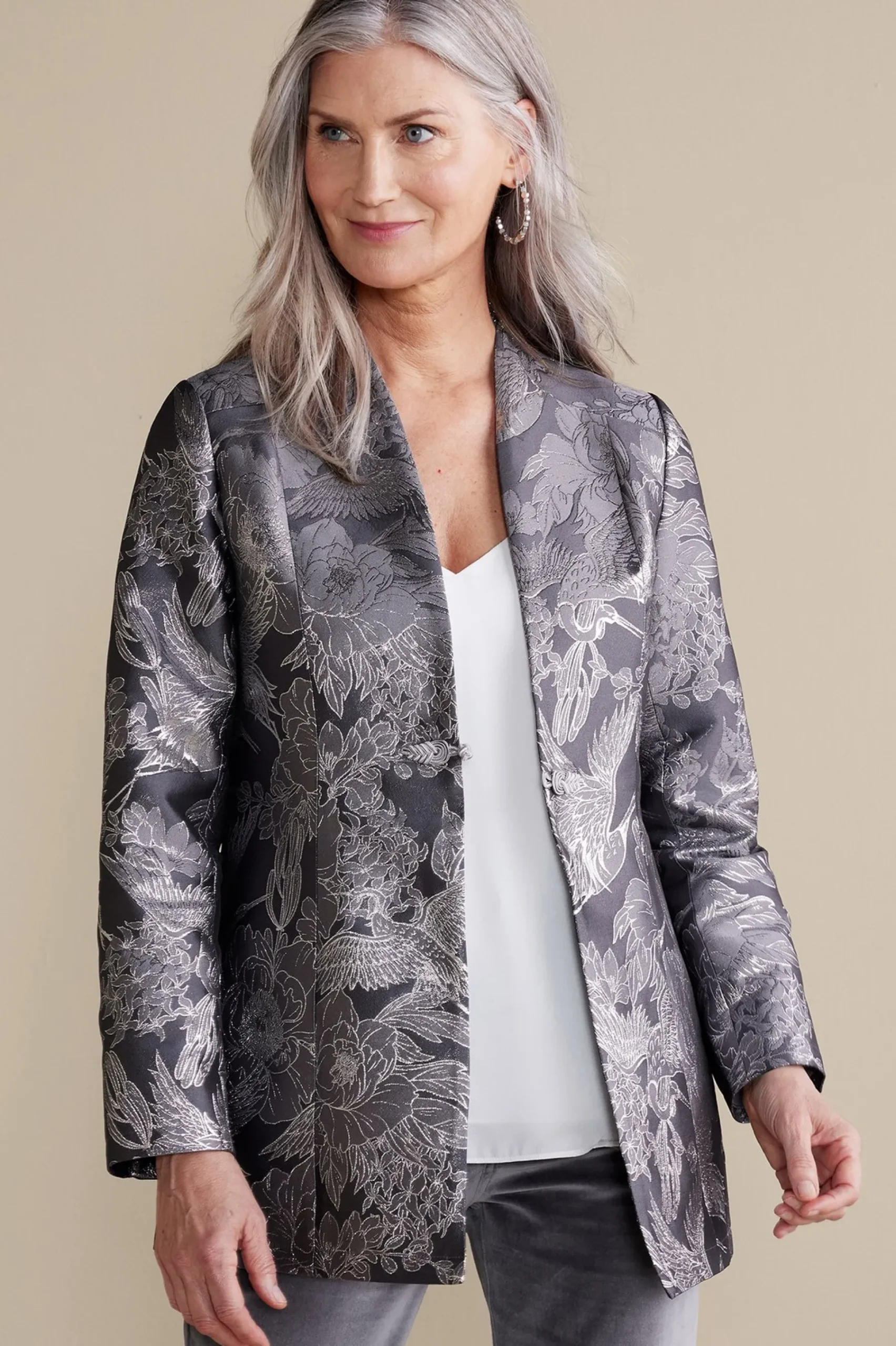 Global Artistry|Jackets & Coats-Soft Surroundings Lismore Jacquard Jacket Gray Tapestry
