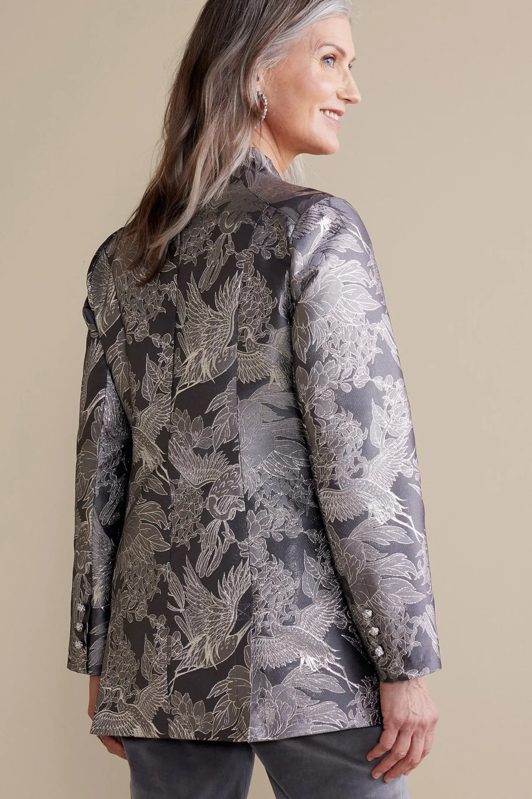 Global Artistry|Jackets & Coats-Soft Surroundings Lismore Jacquard Jacket Gray Tapestry