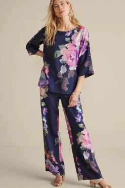 Feminine Flourish|Into The Blues-Soft Surroundings Lizette Wide-Leg Pant Marseille Floral Exploded