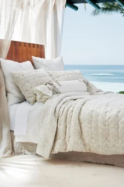 pillows|pillowcases & shams-Soft Surroundings Lorena Velvet Bolster with Linen Tie Ivory