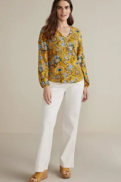 long sleeve|shirts-Soft Surroundings Lorna Button Front Top Swedish Blue