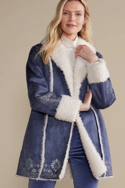 Into The Blues|Jackets & Coats-Soft Surroundings Lucerne Shearling Coat Nightshadow Blue
