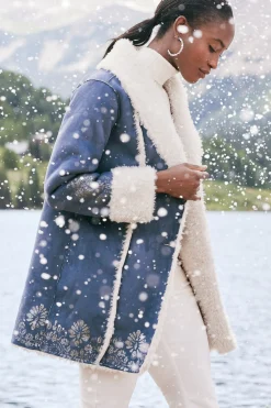 Into The Blues|Jackets & Coats-Soft Surroundings Lucerne Shearling Coat Nightshadow Blue