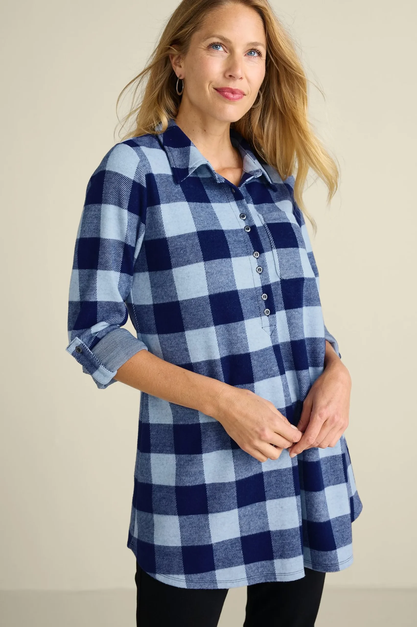 Everyday Styles|long sleeve-Soft Surroundings Mad About Plaid Tunic I Charcoal