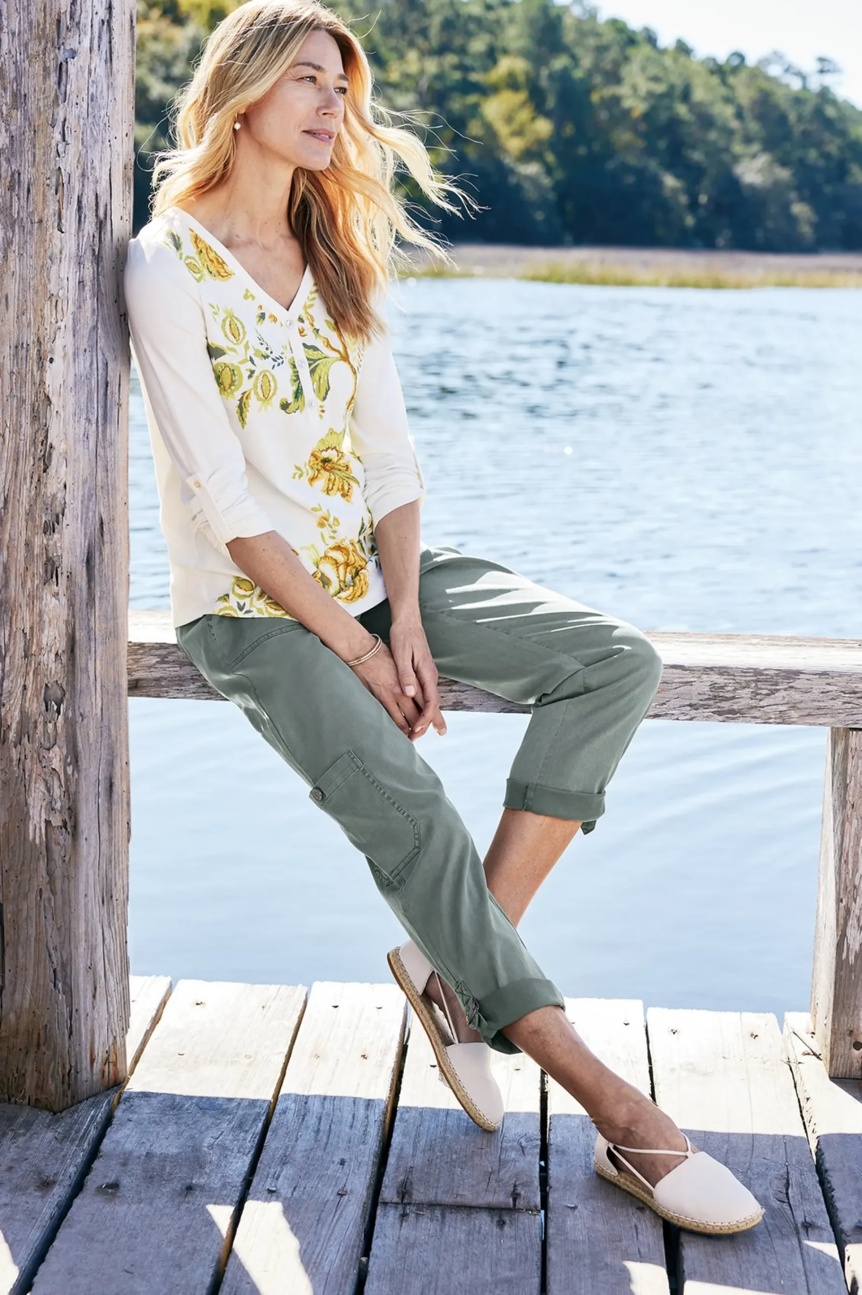 Wear Now Styles|long sleeve-Soft Surroundings Maja Printed Pullover Green Florals