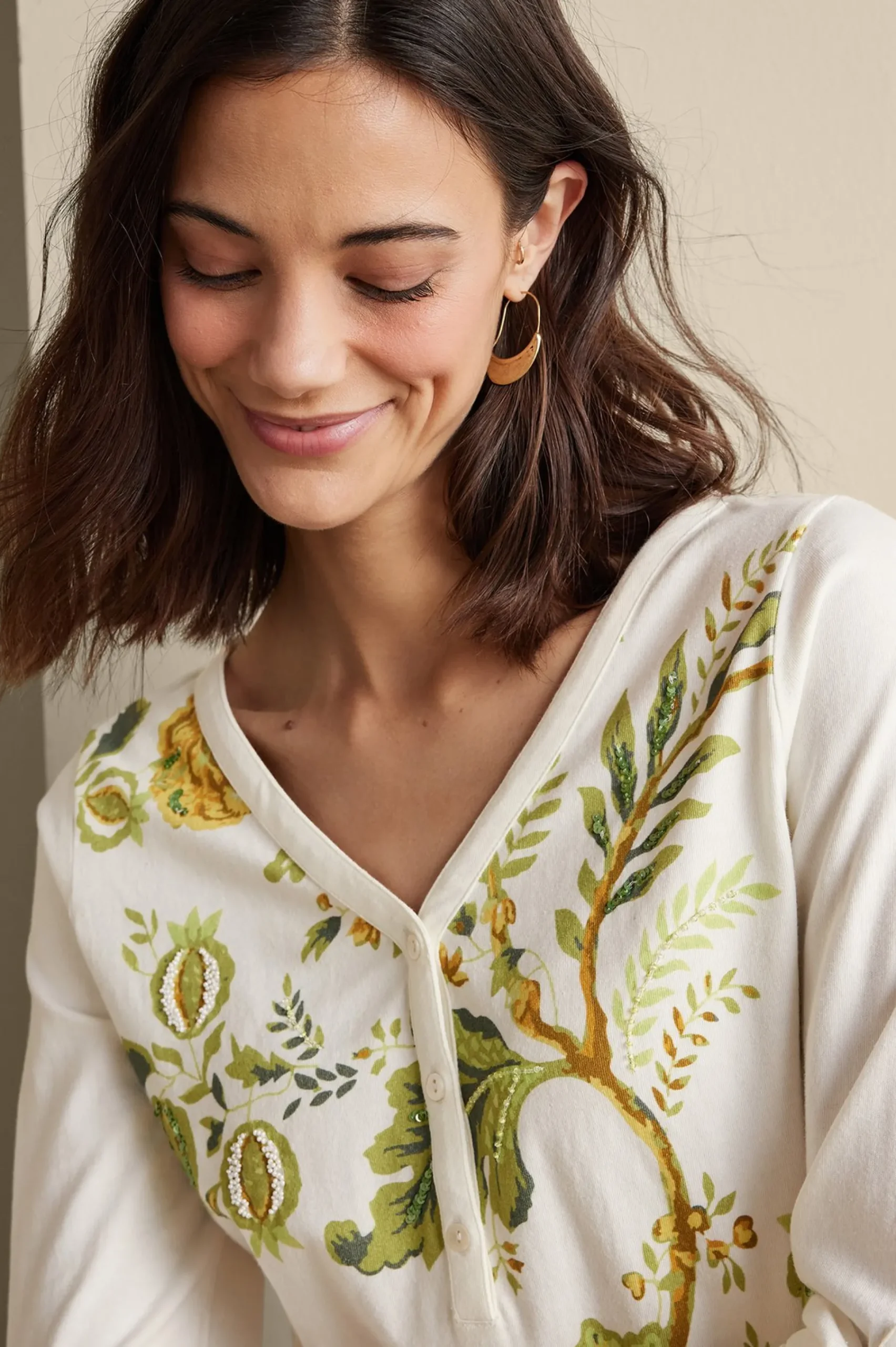 Wear Now Styles|long sleeve-Soft Surroundings Maja Printed Pullover Green Florals
