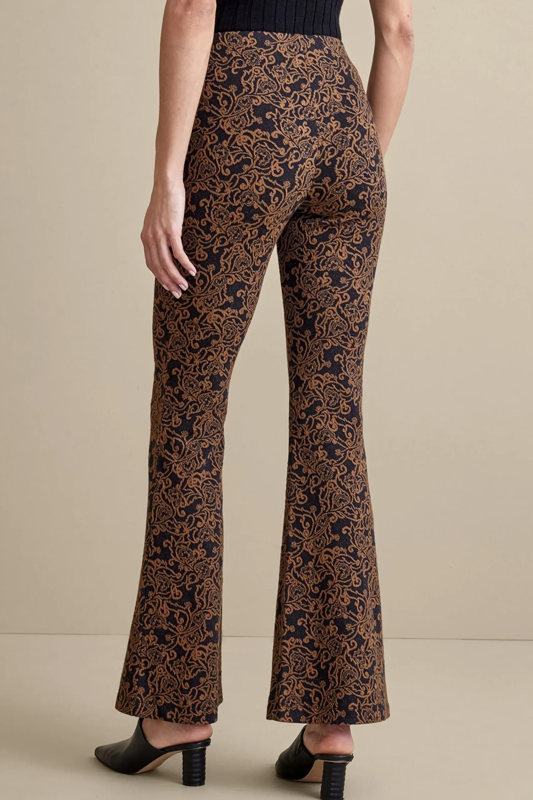 full length-Soft Surroundings Mara Jacquard Pants Black/Brown