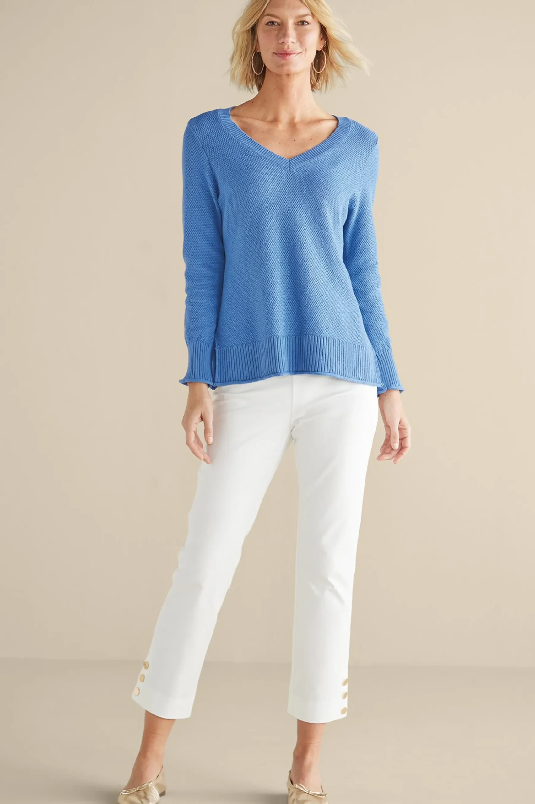 Into The Blues|Sweaters & Cardigans-Soft Surroundings Marin Back Button Sweater Riverside Blue