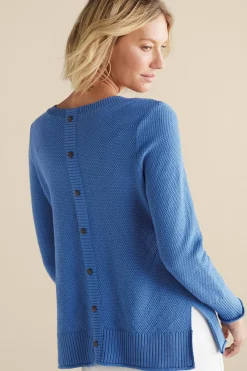 Into The Blues|Sweaters & Cardigans-Soft Surroundings Marin Back Button Sweater Riverside Blue