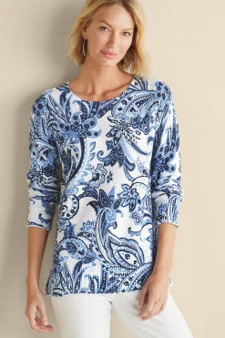 Feminine Flourish|Into The Blues-Soft Surroundings Marin Sweater Navy Blue Floral Paisley