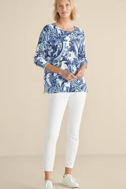 Feminine Flourish|Into The Blues-Soft Surroundings Marin Sweater Navy Blue Floral Paisley