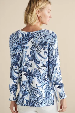 Feminine Flourish|Into The Blues-Soft Surroundings Marin Sweater Navy Blue Floral Paisley