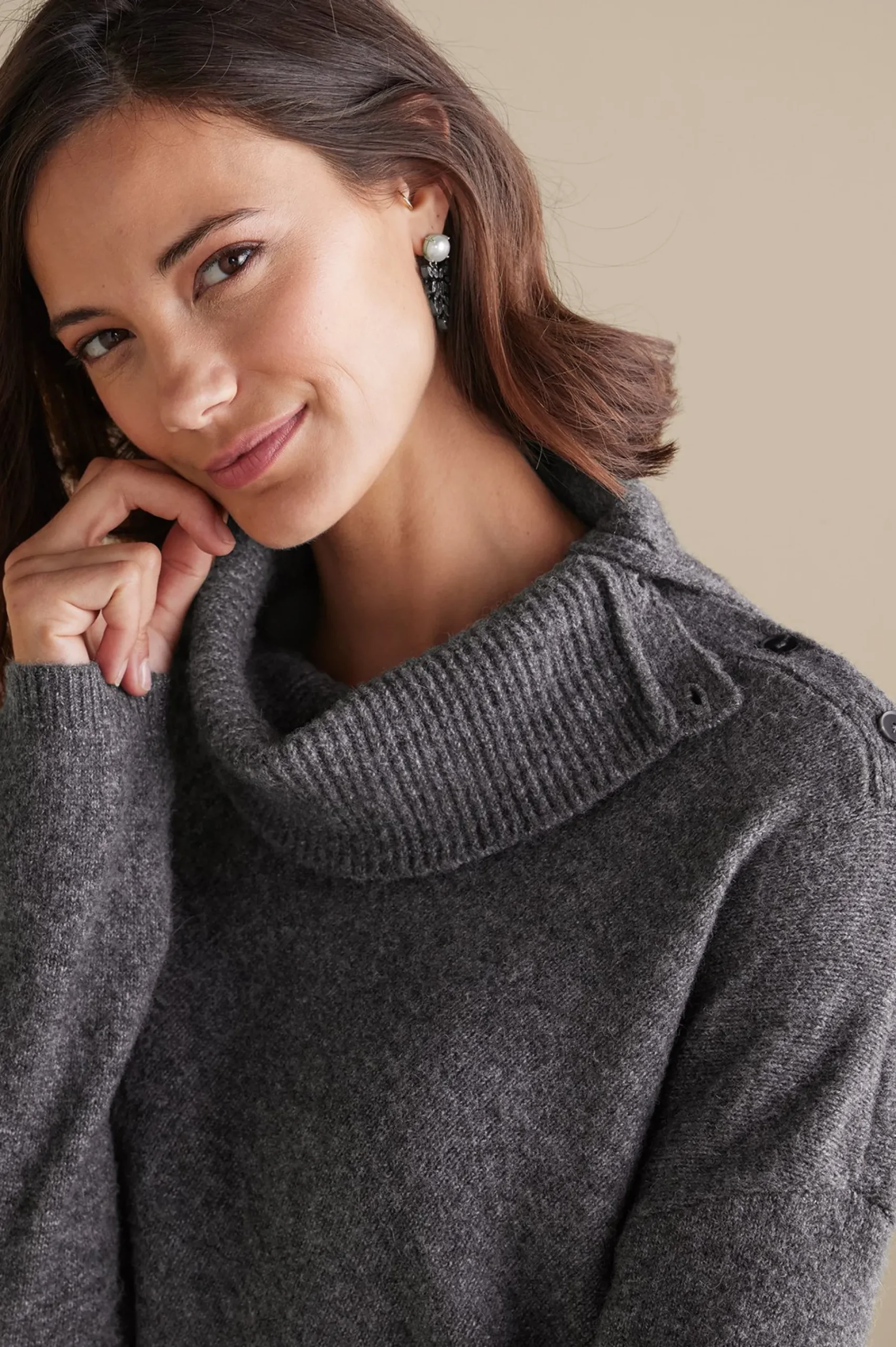 Sweaters & Cardigans|long sleeve-Soft Surroundings Maxine Sweater Dark Grey Heather