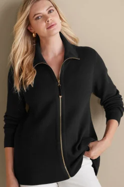 Everyday Styles|Sweaters & Cardigans-Soft Surroundings Meria Zip Sweater Black