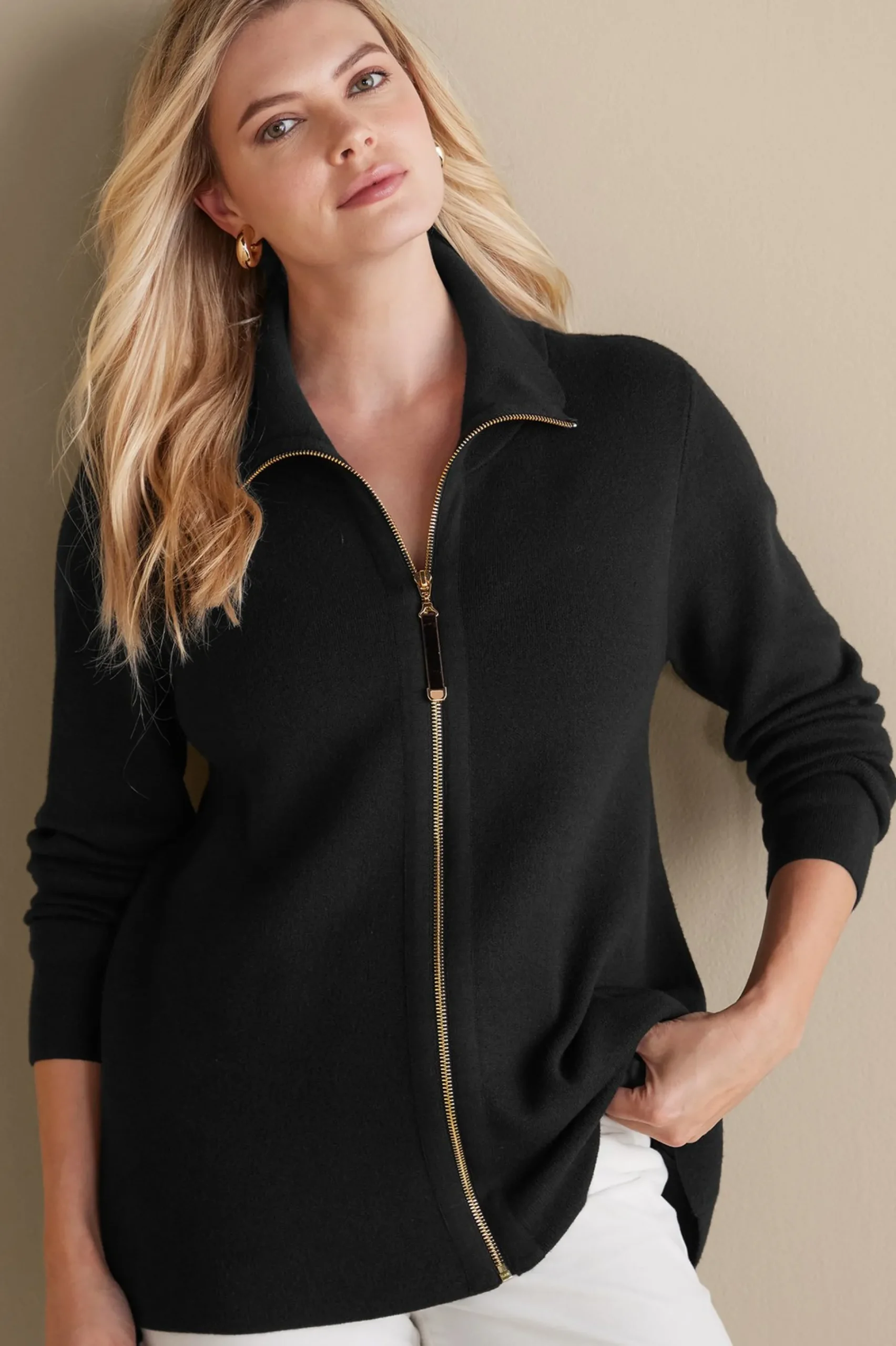Everyday Styles|Sweaters & Cardigans-Soft Surroundings Meria Zip Sweater Black