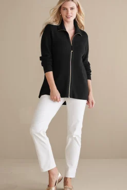Everyday Styles|Sweaters & Cardigans-Soft Surroundings Meria Zip Sweater Black