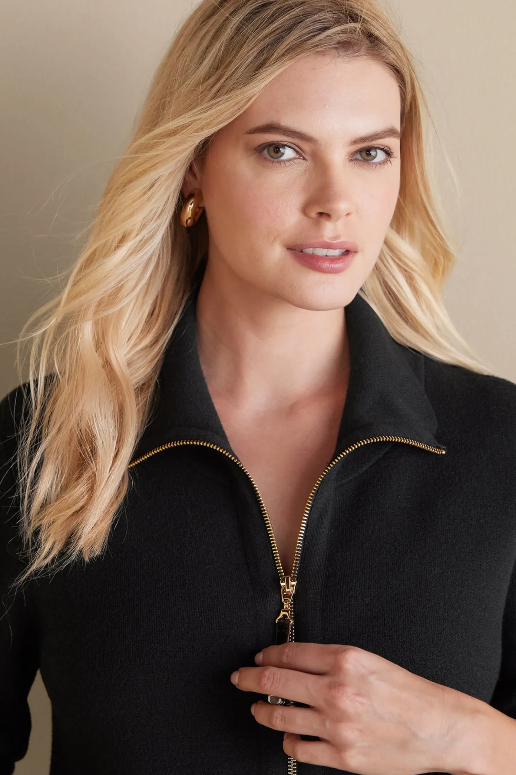 Everyday Styles|Sweaters & Cardigans-Soft Surroundings Meria Zip Sweater Black