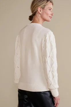 Everyday Styles|Sweaters & Cardigans-Soft Surroundings Meryl Cable Cardigan Ivory Pearl