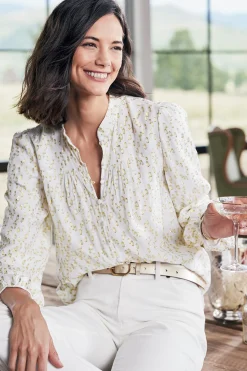 Feminine Flourish|Everyday Styles-Soft Surroundings Mila Metallic Blouse Ivory Pearl