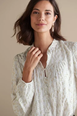 Feminine Flourish|Everyday Styles-Soft Surroundings Mila Metallic Blouse Ivory Pearl