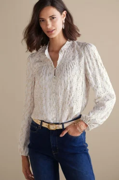 Feminine Flourish|Everyday Styles-Soft Surroundings Mila Metallic Blouse Ivory Pearl