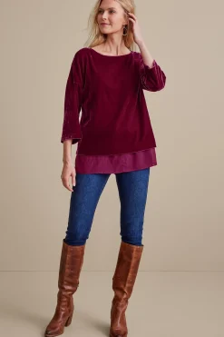 EVelvet Styles|three quarter length-Soft Surroundings Millie Velvet Tunic Dark Fuchsia