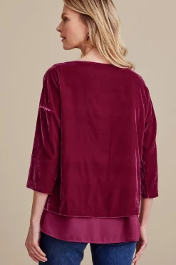 EVelvet Styles|three quarter length-Soft Surroundings Millie Velvet Tunic Dark Fuchsia