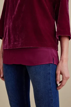 EVelvet Styles|three quarter length-Soft Surroundings Millie Velvet Tunic Dark Fuchsia